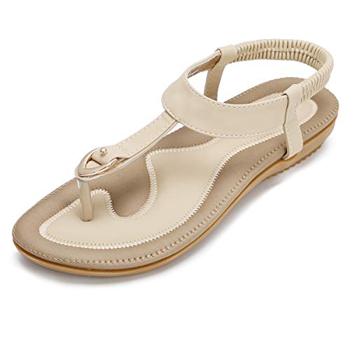 KUONUO Sandalen Damen Sommer Bohemia Beach Sandal Flach Sommerschuhe Metal Hardware Sandals PU Leder Zehentrenner Flip-Sandalen Toe Separator Beige 39 KUONUO Sandalen Damen Sommer Bohemia Beach Sandal Flach Sommerschuhe Metal Hardware Sandals PU Leder Zehentrenner Flip-Sandalen Toe Separator Beige 39 von KUONUO
