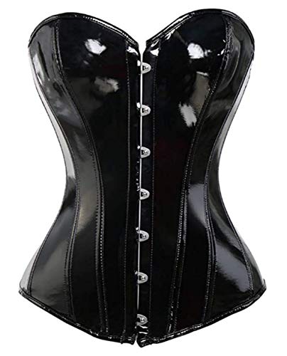 KUOSE Damen Body Shaper Dessous Gothic PVC Kunstleder Corsage Mieder Top Schwarz (Schwarz, 34-36) von KUOSE