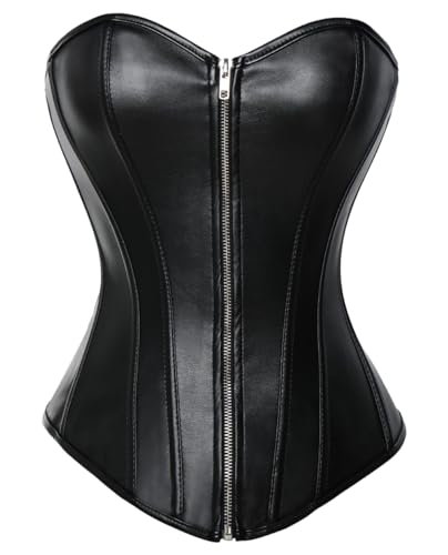 KUOSE Damen Body Shaper Dessous Gothic PVC Kunstleder Corsage Mieder Top Schwarz von KUOSE