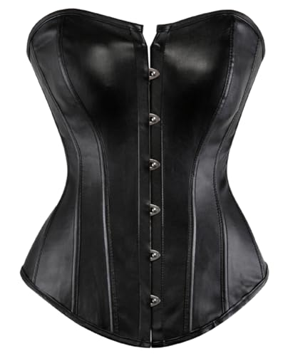 KUOSE Damen Body Shaper Dessous Gothic PVC Kunstleder Corsage Mieder Top Schwarz von KUOSE