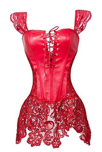 KUOSE Damen Burleske Faux Leder Corsagenkleid Korsett Corsage Übergrößen S-6XL von KUOSE