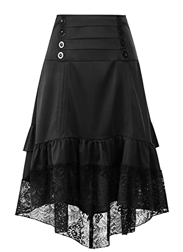 KUOSE Damen Burleske Steampunk Victorian High Low Chiffon Cocktail Spitze Rock von KUOSE