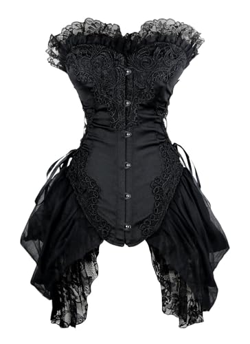 KUOSE Damen Halloween Vampir Kostüm Schwarz Floral Stickerei Korsett mit Spitze Rock von KUOSE