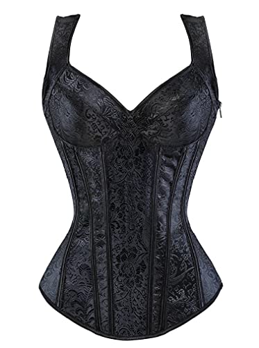 KUOSE Damen Schwarz Shapewear Korsett Vintage Gothic Vollbrust Corsage Top mit Träger (Schwarz, 32-34) von KUOSE