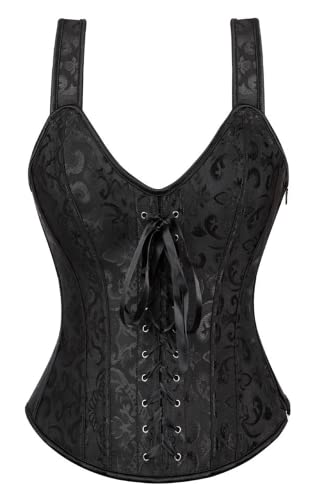 KUOSE Damen Schwarz Shapewear Korsett Vintage Gothic Vollbrust Corsage Top mit Träger (Schwarz-A, 34-36) von KUOSE