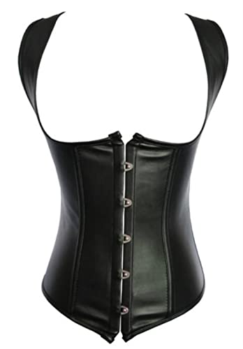 KUOSE Damen Unterbrust Korsett Taillen Gothic Leder Corsage Schwarz Übergrößen S-6XL (48-50, Schwarz) von KUOSE