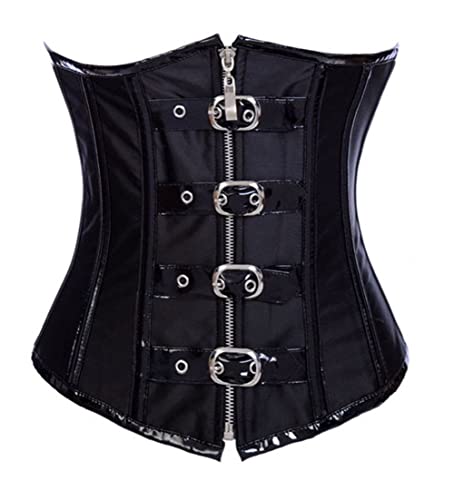 KUOSE Damen Unterbrust Mieder Taillen Korsett Bustier Steampunk Kunstleder Corsage (34-36, Schwarz) von KUOSE