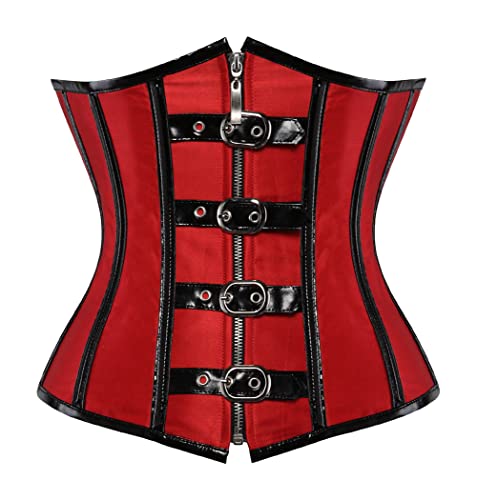 KUOSE Damen Unterbrust Mieder Taillen Korsett Bustier Steampunk Kunstleder Corsage (36-38, Rot) von KUOSE