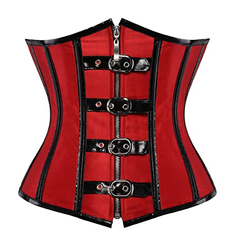 KUOSE Damen Unterbrust Mieder Taillen Korsett Bustier Steampunk Kunstleder Corsage (38-40, Rot) von KUOSE