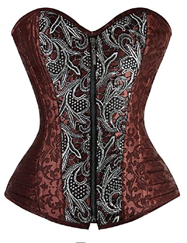 KUOSE Damen Vintage Brokat Corsage brau Gothic Stahlstäben Steampunk Mieder Korsett (Braun, 32-34) von KUOSE