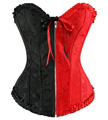 KUOSE Damen Vollbrust Corsage Bauchweg Korsage Top Übergrößen Schwarz/Rot, EUR(42-44)3XL von KUOSE