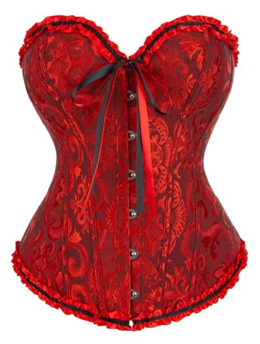 KUOSE Damen Vollbrust Corsage Bauchweg Korsage Top Übergrößen Schwarz-rot, EUR(36-38)L von KUOSE