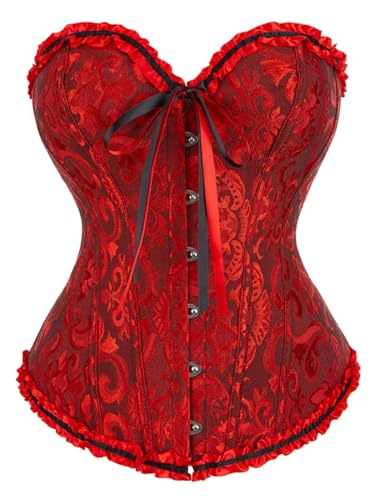 KUOSE Damen Vollbrust Corsage Bauchweg Korsage Top Übergrößen Schwarz-rot, EUR(40-42)2XL von KUOSE