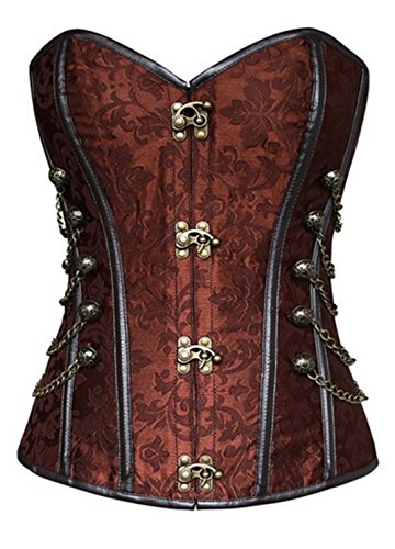 KUOSE Damen Vollbrust Faux Leder Steampunk Corsage Korsett Übergrößen S-6XL, Braun, 2XL(Eur40-42) von KUOSE