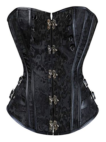 KUOSE Damen Vollbrust Faux Leder Steampunk Corsage Korsett Übergrößen S-6XL, Schwarz-2, 2XL(Eur40-42) von KUOSE