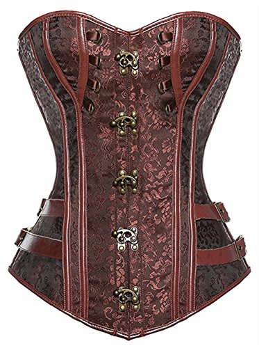 KUOSE Damen Vollbrust Faux Leder Steampunk Corsage Korsett Übergrößen S-6XL, Braun-1, L(Eur36-38) von KUOSE