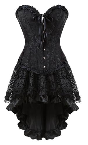 KUOSE Damen Vollbrust Jacquard Bustier Corsage Steampunk Corsagenkleid Schwarz von KUOSE