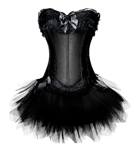 KUOSE Damen Vollbrust Satin Corsagenkleid Korsett Minirock Übergrößen Weiß Schwarz von KUOSE