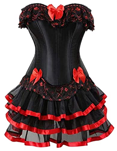 KUOSE Moulin Rouge Gothic Corsagenkleid Korsett Spitenrock Übergrößen S-6XL (EUR(42-44) 3XL, Rot-1) von KUOSE