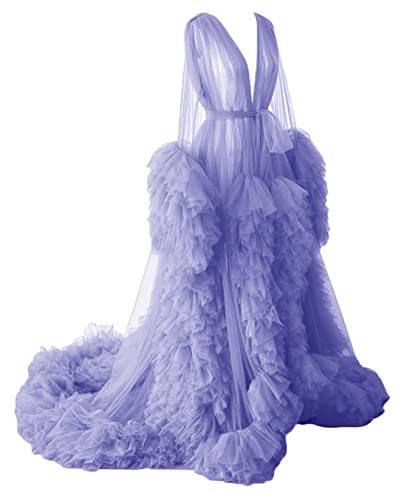 Bademantel für Mutterschaft Fotoshooting Perspektive Durchsichtiger langer Bademantel Puffy Tüll Robe Sheer für Frauen, lavendel, 3XL von KURFACE