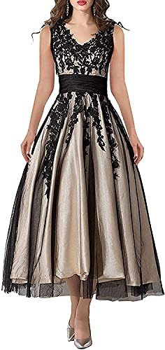 KURFACE Brautmutter-Kleid, Übergröße, Maxi, formell, Abendkleid, Ballkleid für Damen, Schwarz (ärmellos), 48 von KURFACE