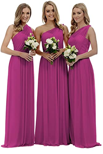 KURFACE Damen Einschulter Brautjungfernkleid Ärmellos Lang Chiffon Formal Abend Party Kleid, fuchsia, 40 von KURFACE
