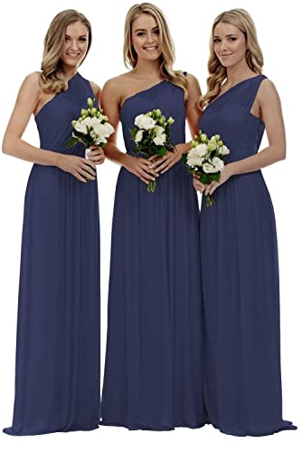 KURFACE Damen Einschulter Brautjungfernkleid Ärmellos Lang Chiffon Formal Abend Party Kleid, marineblau, 34 von KURFACE