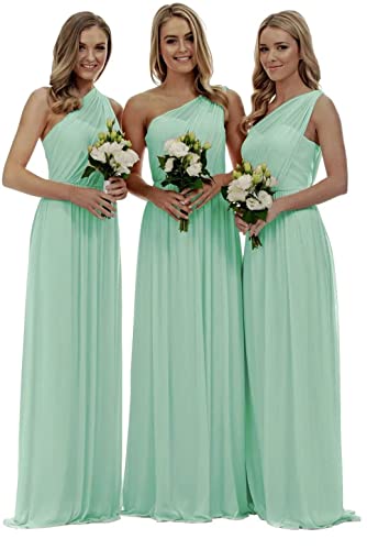 KURFACE Damen Einschulter Brautjungfernkleid Ärmellos Lang Chiffon Formal Abend Party Kleid, mintgrün, 40 von KURFACE