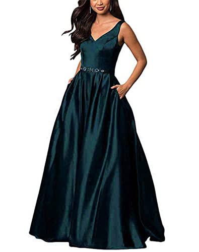 KURFACE Damen V Ausschnitt Ballkleid V-Ausschnitt Perlen formelle Abendkleider mit Taschen, blaugrün, 44 von KURFACE