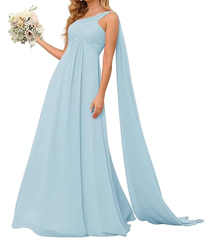 KURFACE Eine Schulter Hochzeit Party Kleider für Frauen Junioren Chiffon Lange Maxi Flattern Formelle Abendkleider, hellblau, 54 Plus von KURFACE