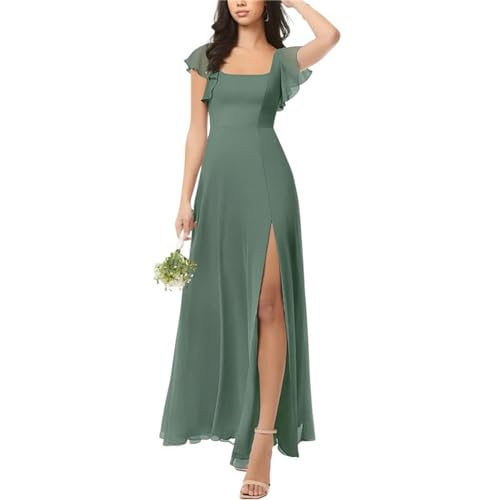 KURFACE Hochzeitsgast Kleid Eine Linie Einfache Kurzarm Bodenlangen Brautjungfer Kleid für Frauen WSX423, Eukalyptus, 36 von KURFACE