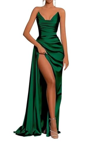 KURFACE Hochzeitsgast Kleid Meerjungfrau Kalte Schulter trägerlosen ärmellosen langen Abschlussball-Kleid für Frauen WSX419, smaragdgrün, 36 von KURFACE