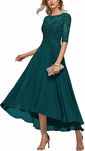 KURFACE Kleid mit Spitzenapplikation, Brautmutter und Bräutigam, A-Linie, halbe Ärmel, Abschlussball, Abendkleid, Partykleid, pfau, 46 von KURFACE