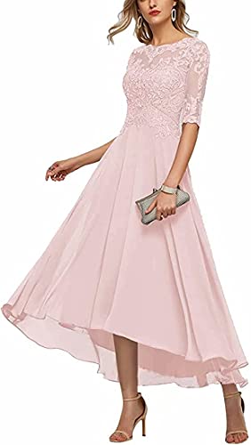 KURFACE Kleid mit Spitzenapplikation, Brautmutter und Bräutigam, A-Linie, halbe Ärmel, Abschlussball, Abendkleid, Partykleid, rose, 42 von KURFACE