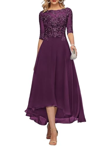 KURFACE Langes Abendkleid aus Chiffon mit Ärmeln für Brautmutter mit Spitzenapplikationen, Teelänge, formelles Abendkleid, pflaume, 52/Groß KURFACE Langes Abendkleid aus Chiffon mit Ärmeln für Brautmutter mit Spitzenapplikationen, Teelänge, formelles Abendkleid, pflaume, 52/Groß von KURFACE