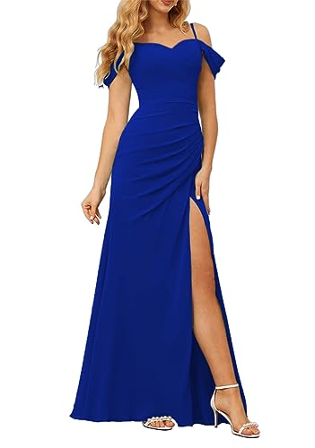 KURFACE Maid of Honor Kleider für Frauen kalte Schulter Spaghettiträger Hochzeit Gast Abendkleid, königsblau, 38 von KURFACE
