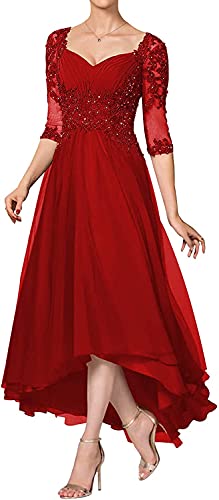 KURFACE Mother of the Bride Bräutigam Kleid High Low Perlen Hochzeit Gäste Abendkleider, rot, 44 von KURFACE