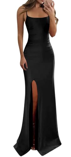 KURFACE Spaghettiträger-Meerjungfrauen-Ballkleider für Damen, mit Schlitz, U-Ausschnitt, langes formelles Kleid, Abendkleid, Schwarz , 32 KURFACE Spaghettiträger-Meerjungfrauen-Ballkleider für Damen, mit Schlitz, U-Ausschnitt, langes formelles Kleid, Abendkleid, Schwarz , 32 von KURFACE