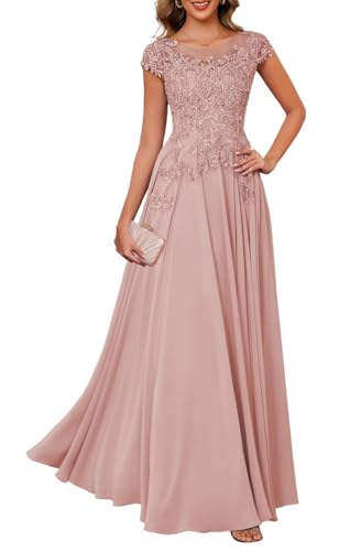 KURFACE Spitzen-Applikation, Brautmutter-Kleider für Damen, Chiffon, Flügelärmel, formelles Abendkleid, Dusty Rose, 48 Plus von KURFACE