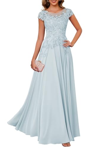 KURFACE Spitzen-Applikation, Brautmutter-Kleider für Damen, Chiffon, Flügelärmel, formelles Abendkleid, hellblau, 44 von KURFACE