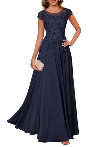 KURFACE Spitzen-Applikation, Brautmutter-Kleider für Damen, Chiffon, Flügelärmel, formelles Abendkleid, marineblau, 54 Plus von KURFACE