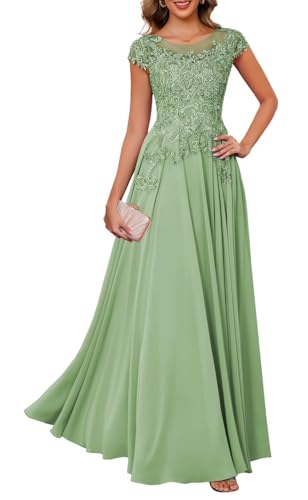 KURFACE Spitzen-Applikation, Brautmutter-Kleider für Damen, Chiffon, Flügelärmel, formelles Abendkleid, salbeigrün, 50 Plus von KURFACE