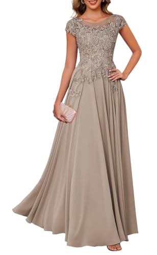 KURFACE Spitzen-Applikation, Brautmutter-Kleider für Damen, Chiffon, Flügelärmel, formelles Abendkleid, taupe, 48 Plus von KURFACE