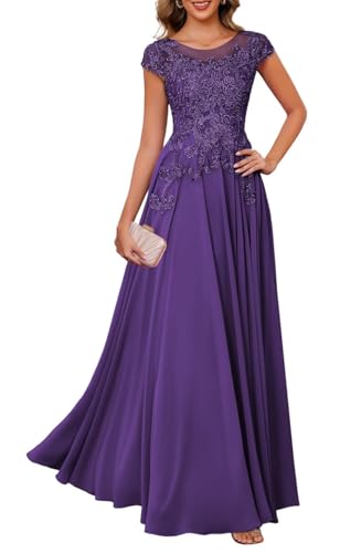 KURFACE Spitzen-Applikation, Brautmutter-Kleider für Damen, Chiffon, Flügelärmel, formelles Abendkleid, violett, 48 Plus von KURFACE