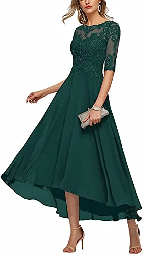 KURFACE Spitzenapplikation Mutter der Braut Bräutigam Kleid für Frauen A-Linie halbe Ärmel Abschlussball Abend Party Kleider, grün, 32 von KURFACE