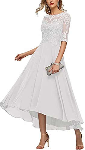 KURFACE Spitzenapplikation Mutter der Braut Bräutigam Kleid für Frauen A-Linie halbe Ärmel Abschlussball Abend Party Kleider, weiß, 48 von KURFACE