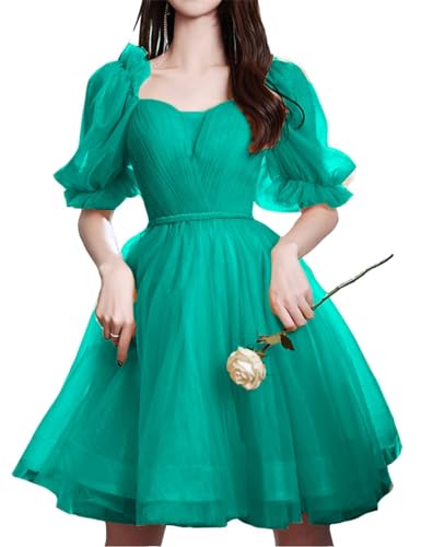 KURFACE Sweetheart Tüll Homecoming Kleider für Teenager, kurzes Ballkleid, Juniorkleid, Puffärmel, Cocktailkleid, WSX538, blaugrün, 48 Plus von KURFACE