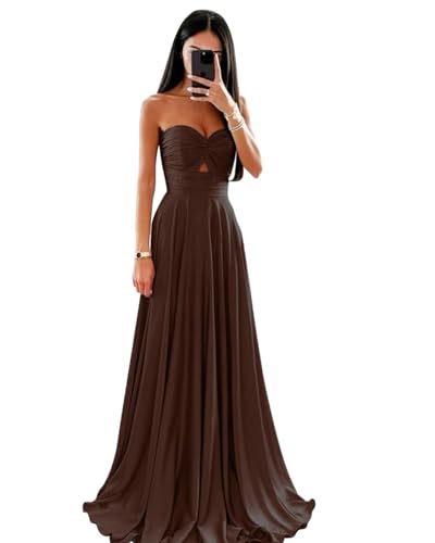KURFACE WSX528 Schulterfreies Brautjungfernkleid für Damen, Abendkleid, formelles Abendkleid, braun, 34 von KURFACE