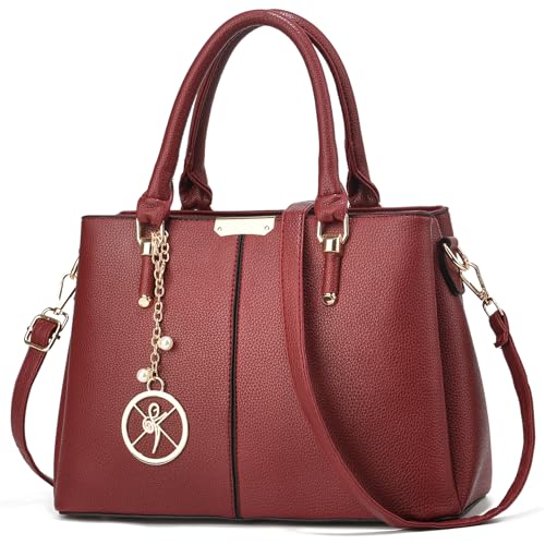 Geldbörse und Handtaschen für Damen, 3 Reißverschlussfächer, Tragetasche, Designer-Umhängetasche, Tragegriff oben, A1-burgunderrote Geldbörse von KURGOOL