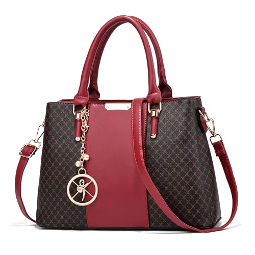 Geldbörse und Handtaschen für Damen, 3 Reißverschlussfächer, Tragetasche, Designer-Umhängetasche, Tragegriff oben, Igg-Dark Red von KURGOOL